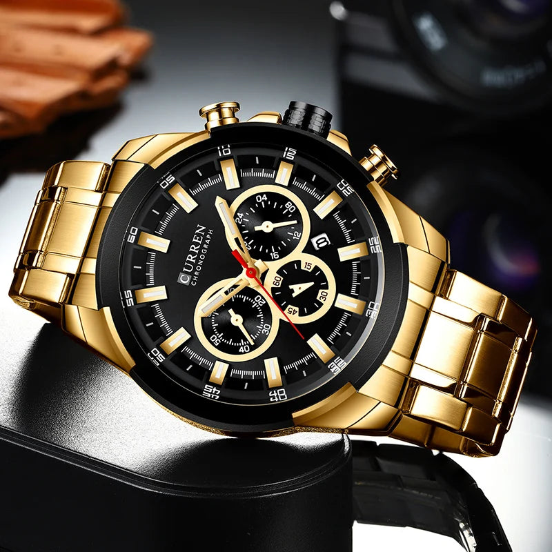 Curren CUR8361-GB Lux | Black Gold Face | Gold Steel Bracelet
