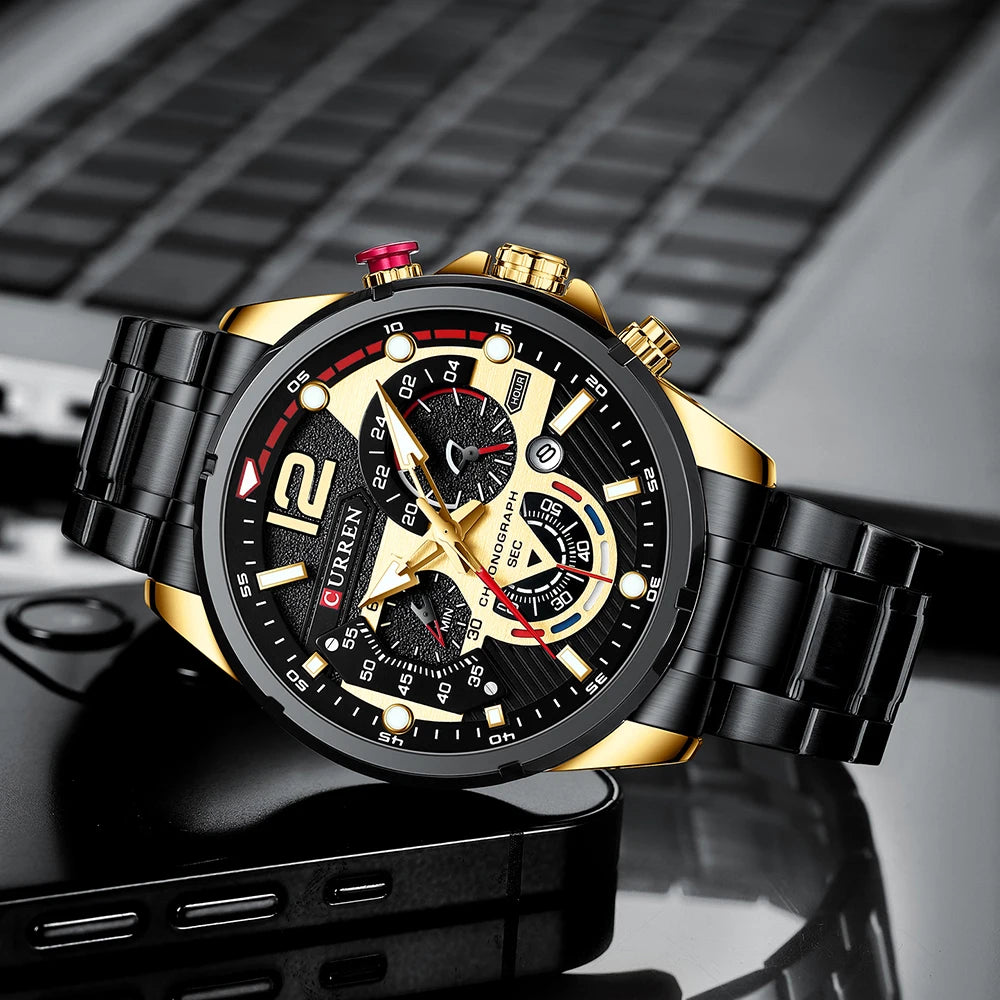 Curren CR8395 Master | Black Gold Trim | Black Steel Bracelet