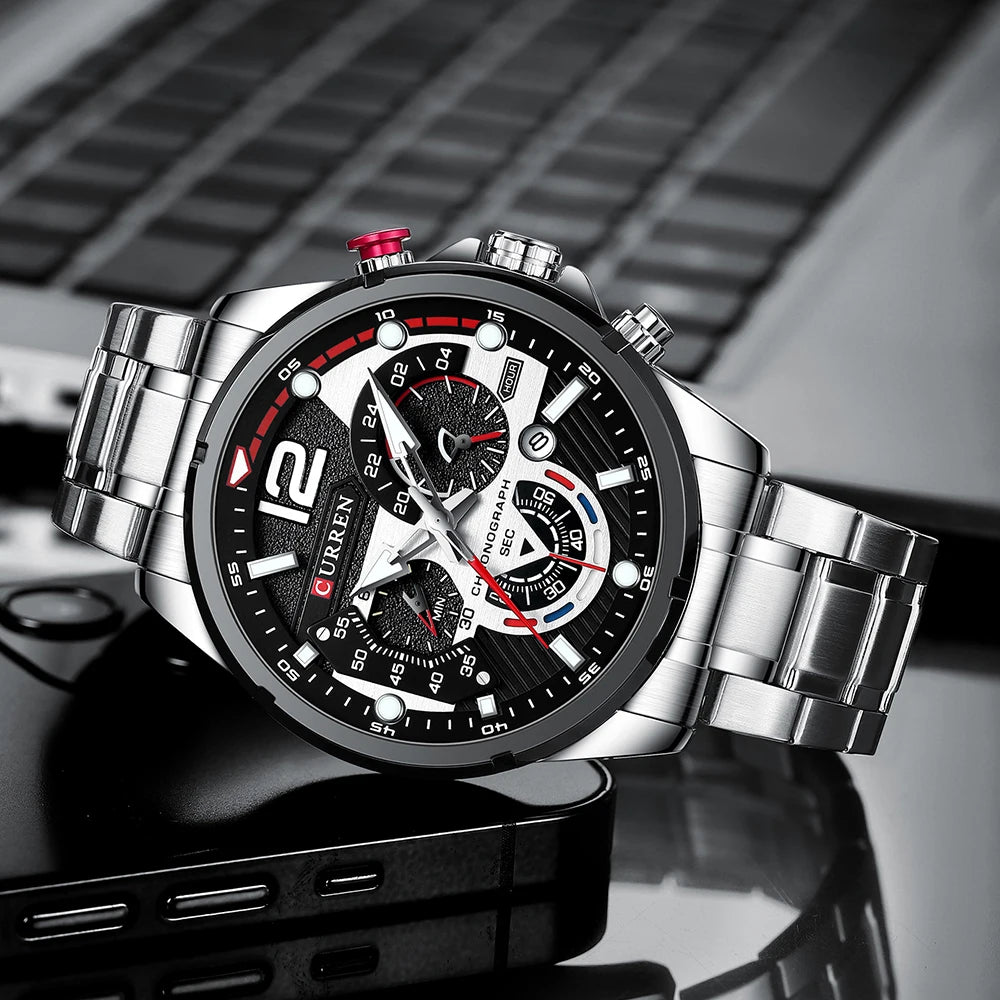 Curren CR8395 Master | Black Trim | Silver Steel Bracelet