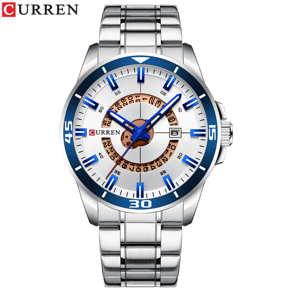 Curren 8359 Squire | Silver with White Black Trim | Stainless Steel Bracelet