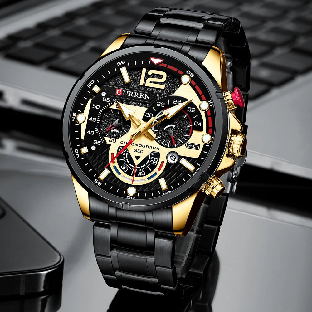 Curren CR8395 Master | Black Gold Trim | Black Steel Bracelet