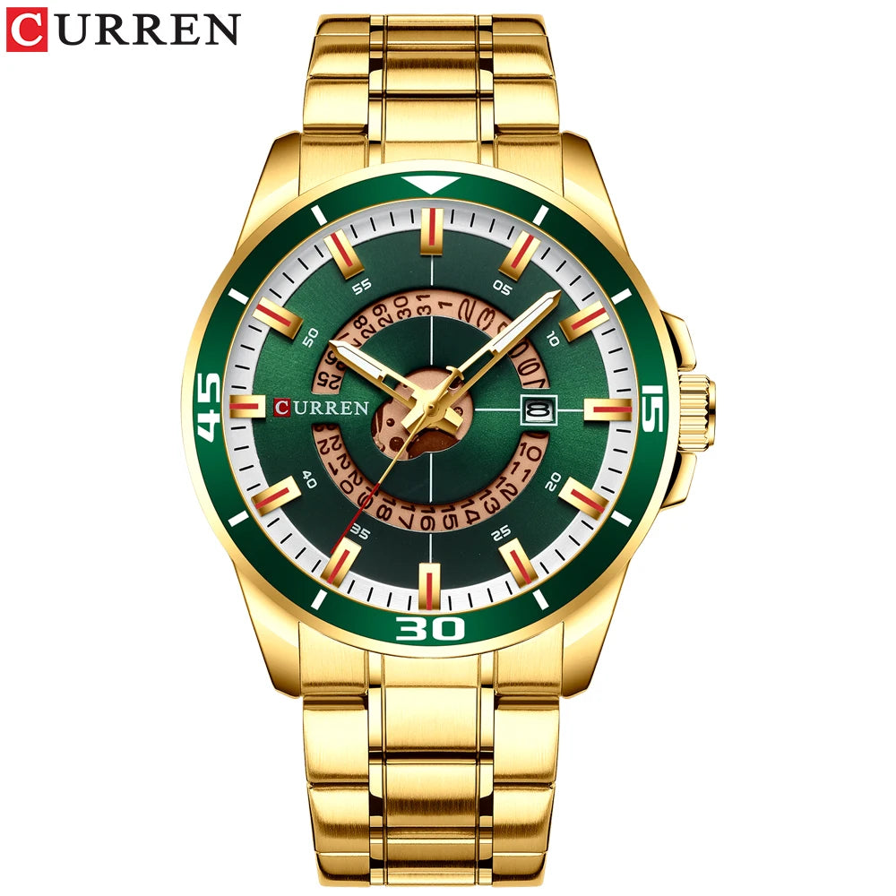 Curren 8359 Squire | Green Face | Gold Trim Steel Bracelet