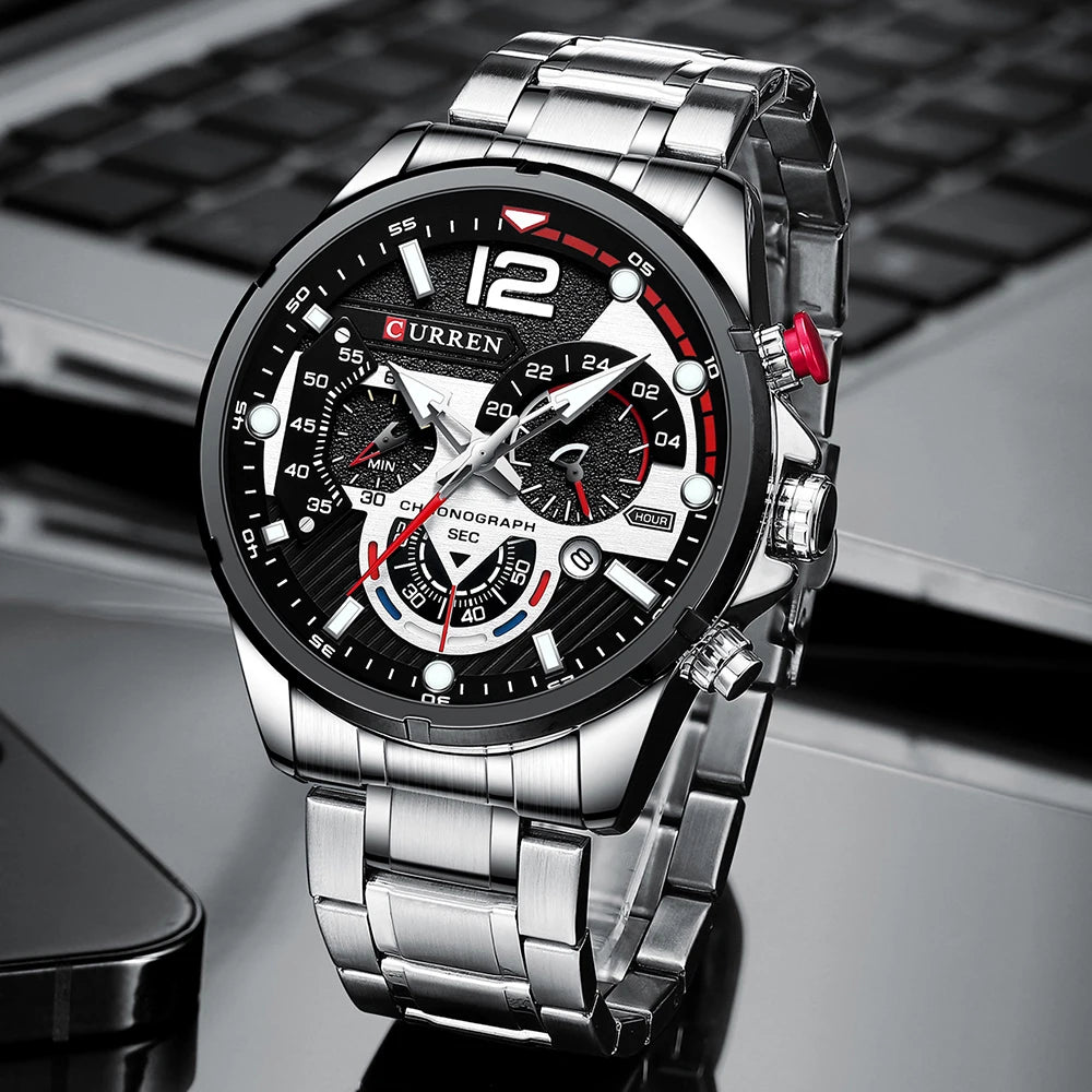 Curren CR8395 Master | Black Trim | Silver Steel Bracelet