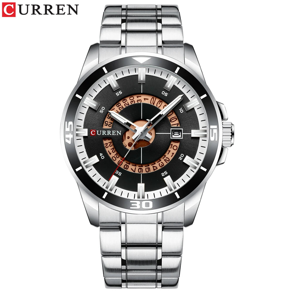 Curren 8359 Squire | Silver with White Black Trim | Stainless Steel Bracelet