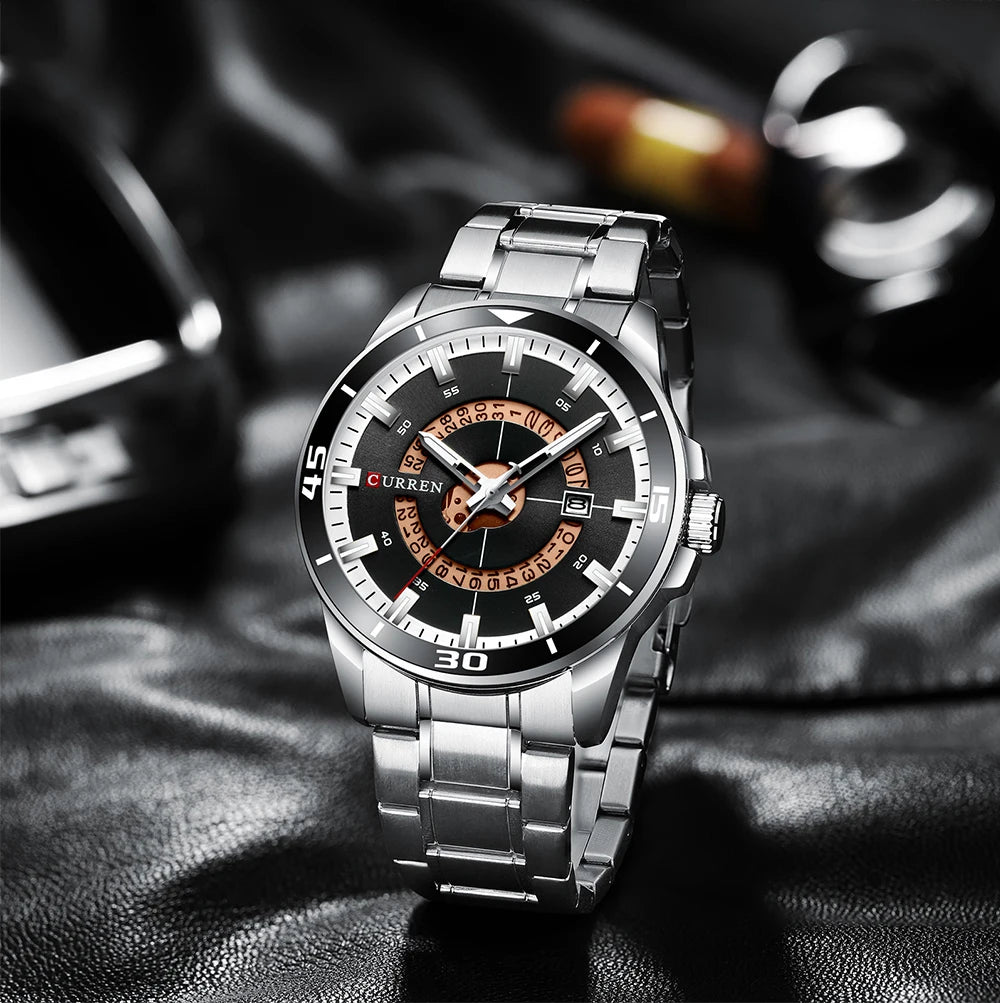 Curren 8359 Squire | Silver with White Black Trim | Stainless Steel Bracelet
