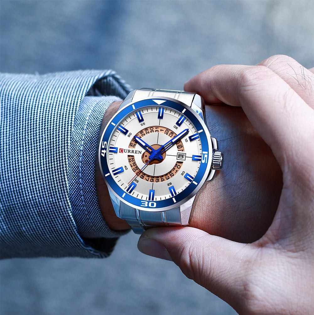 Curren 8359 Squire | Silver with White Black Trim | Stainless Steel Bracelet