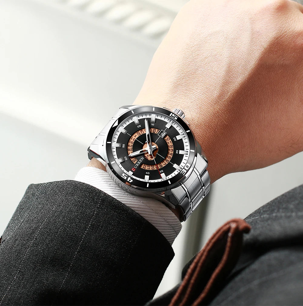 Curren 8359 Squire | Silver with White Black Trim | Stainless Steel Bracelet