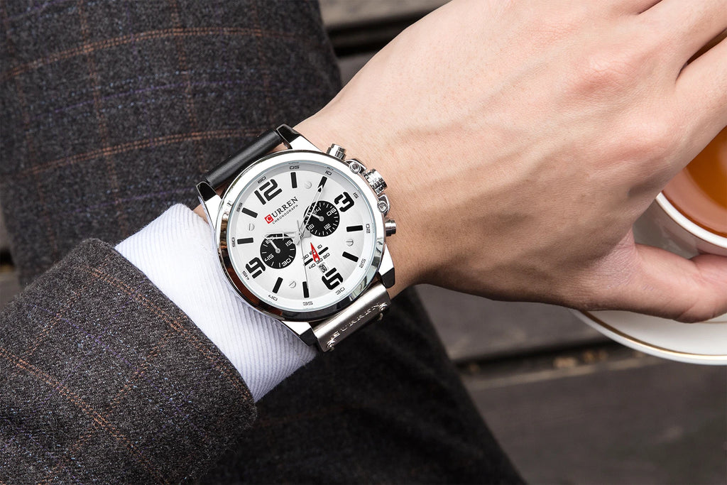 Curren 8314 Sport | White Face | Black Leather Strap