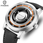 FOXBOX FB0047 Magnetic | Hardlex Steel | Gold Black Face - White Trim & Leather Strap