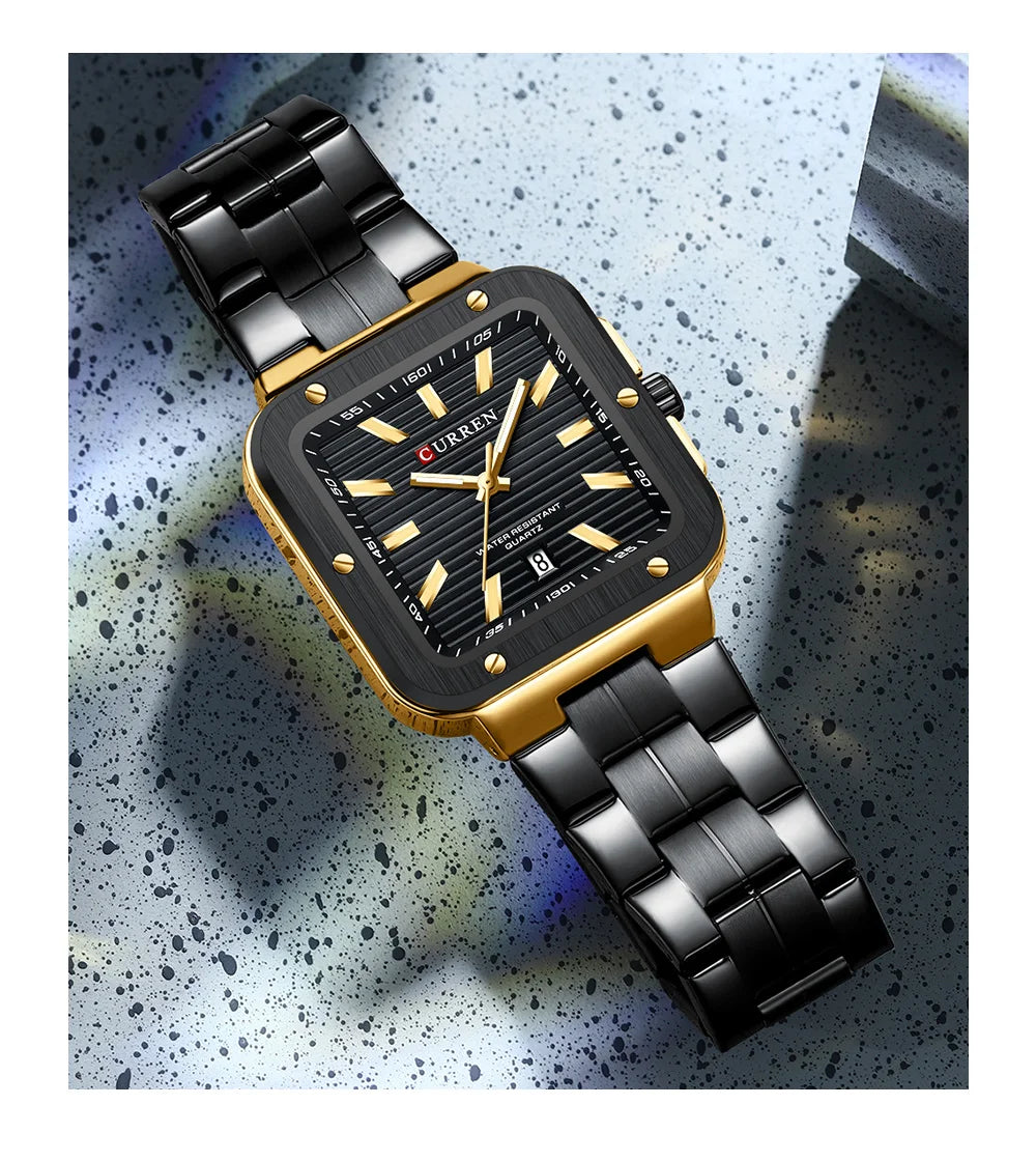 Curren 8479 Heritage | Black Gold Face | Black Steel Band