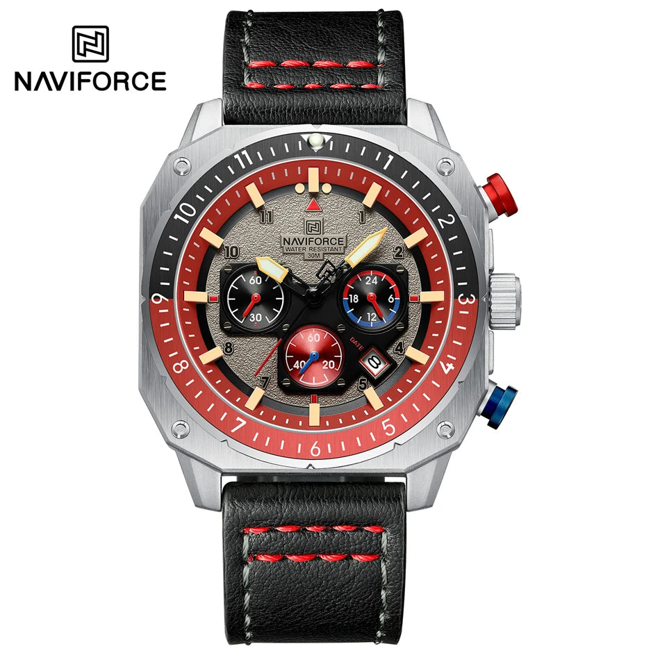 Naviforce NF8057 Sport | Machine Alloy | Red Trim | Black Leather