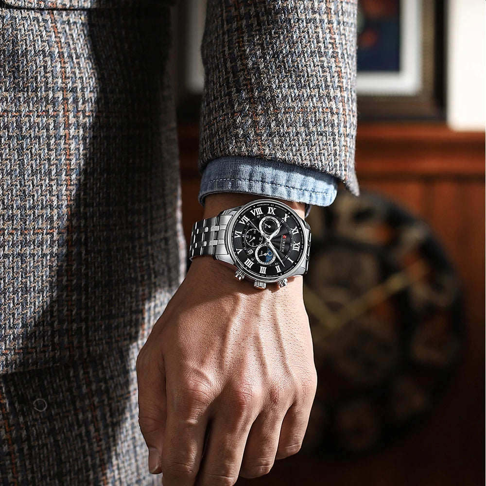 Curren 8427 Regis | Black Face | Stainless Steel Bracelet
