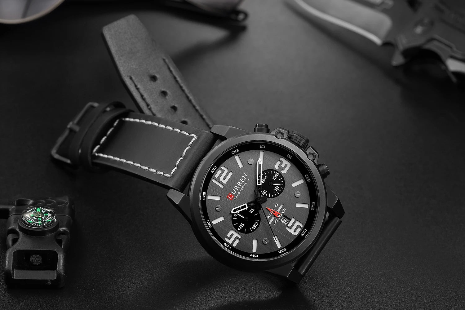 Curren 8314 Sport | Black Face | Black Leather Strap