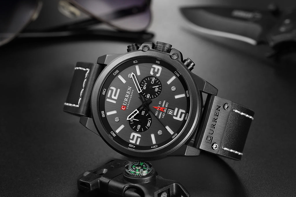 Curren 8314 Sport | Black Face | Black Leather Strap