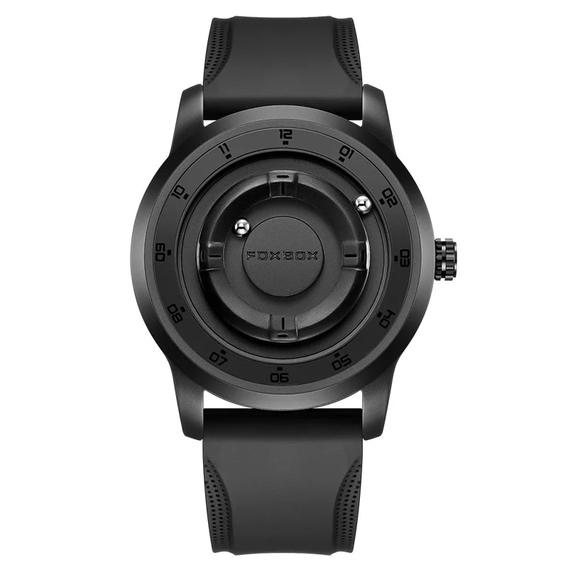 FOXBOX FB0047 Magnetic | Hardlex Steel | Jet Black Face & Silicone Strap
