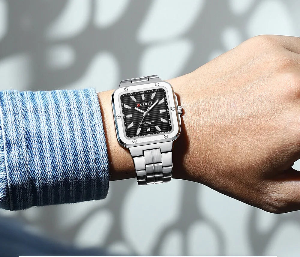 Curren 8479 Heritage | Black Face | Silver Trim and Stainless Steel Band
