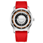 FOXBOX FB0047 Magnetic | Hardlex Steel | Silver Black Face - Orange Trim & Red Silicone Strap