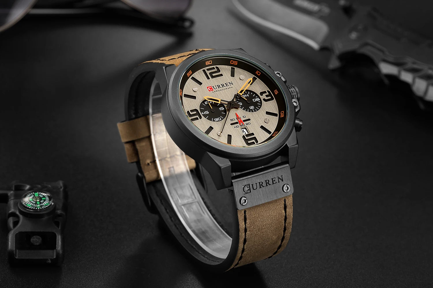 Curren 8314 Sport | Dark Trim | Brown Leather Strap