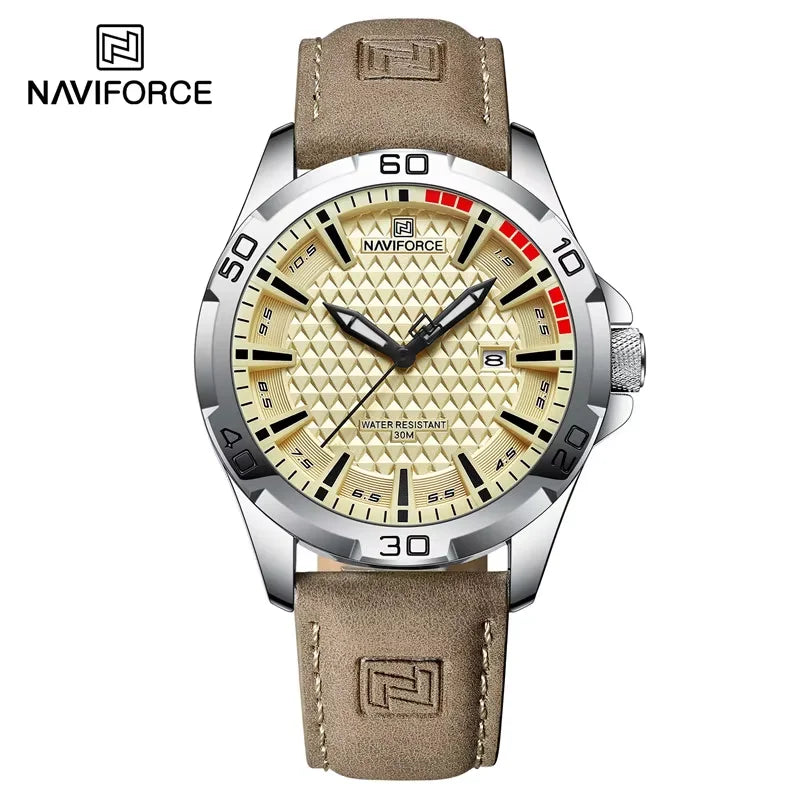 Naviforce NF8023 Sport | Stone Face & Tan PU Leather Strap