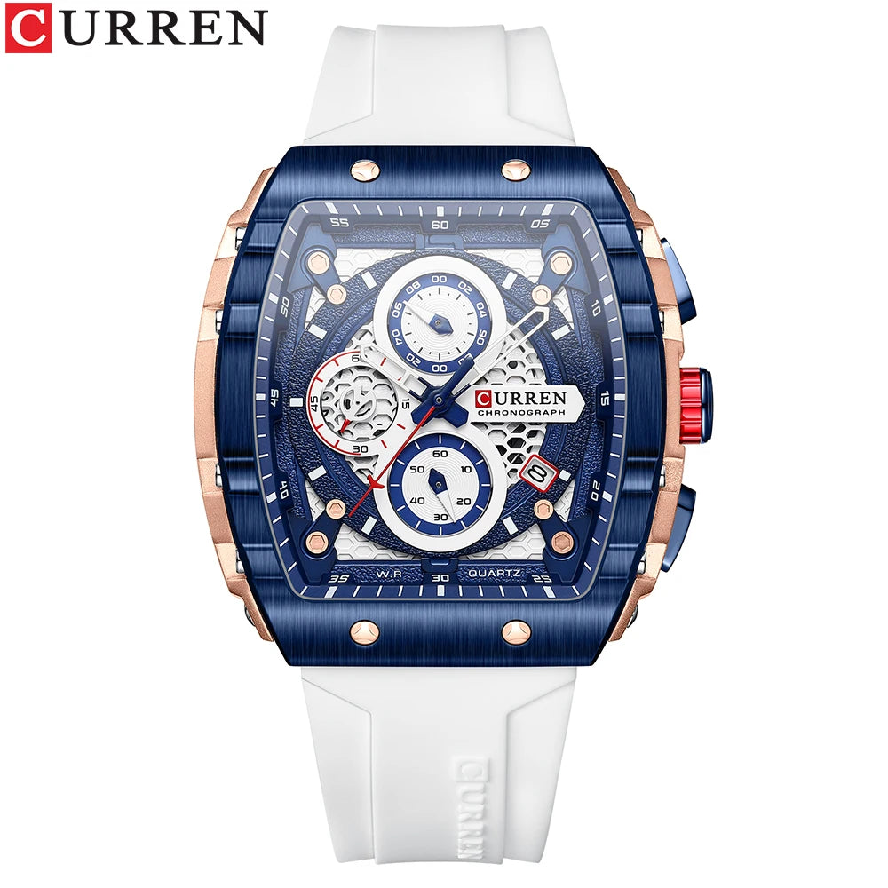 Curren 8442 Pro | Blue Theme | White or Blue Silicone Strap