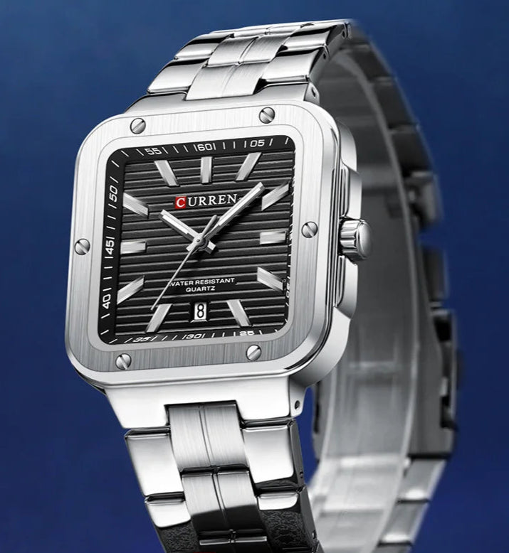 Curren 8479 Heritage | Black Face | Silver Trim and Stainless Steel Band