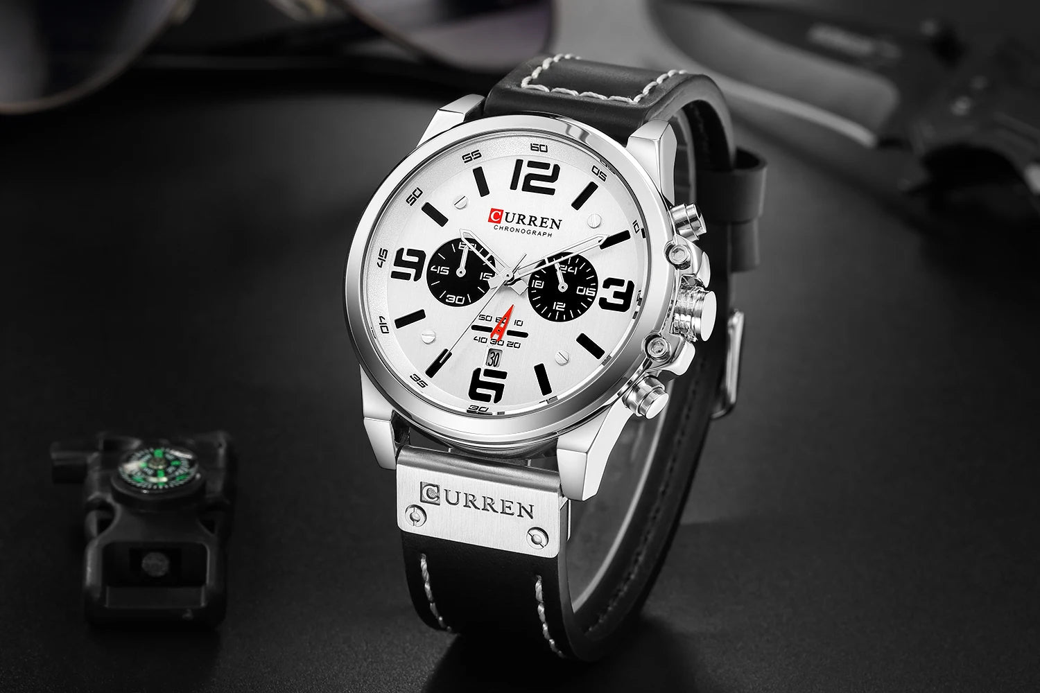 Curren 8314 Sport | White Face | Black Leather Strap