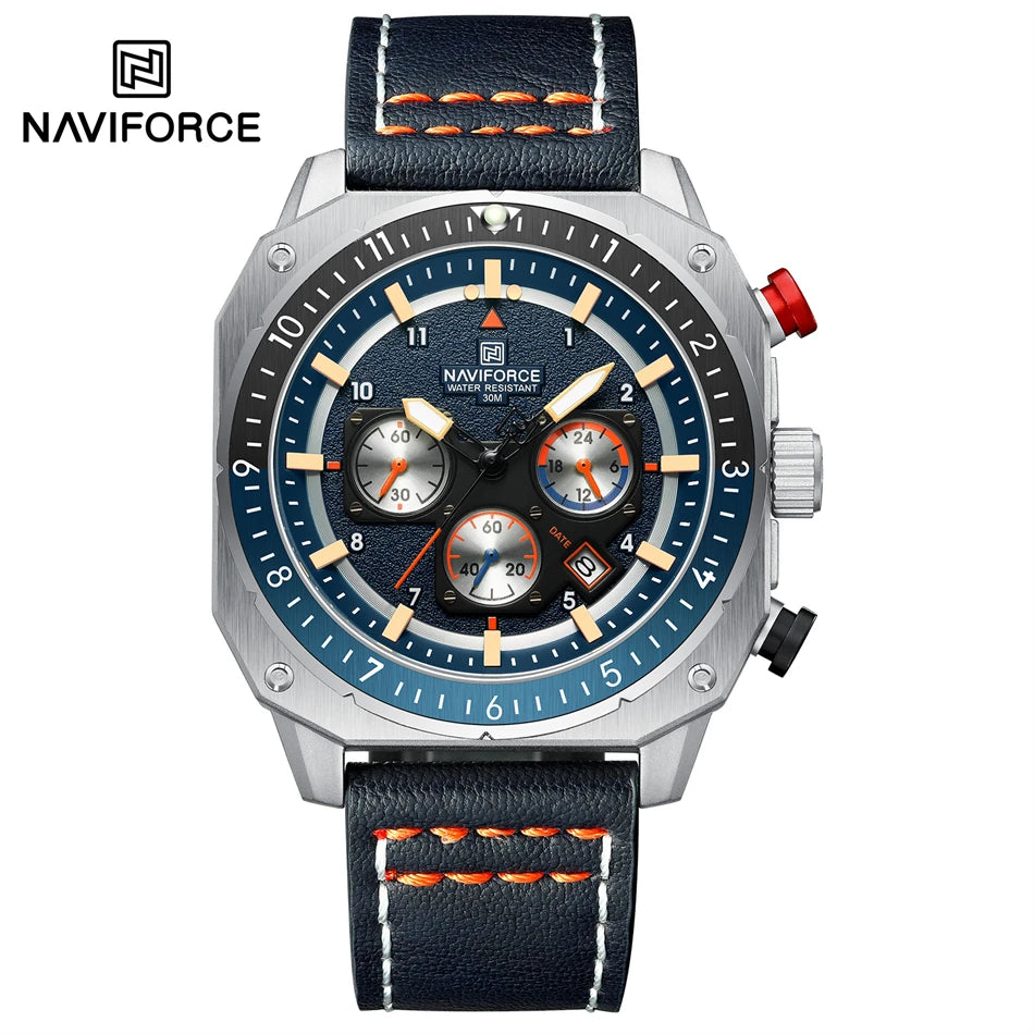 Naviforce NF8057 Sport | Machine Alloy | Blue Trim | Black Leather
