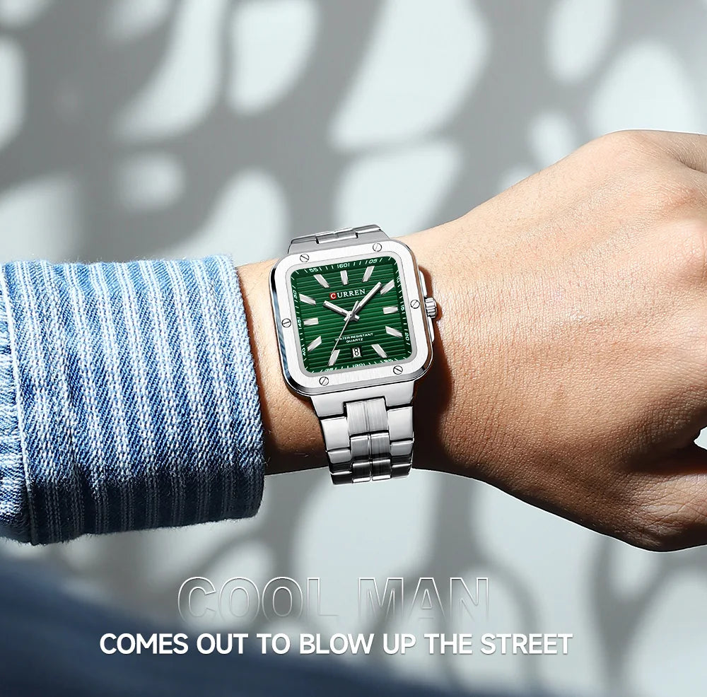 Curren 8479 Heritage | Green Face | Silver Trim and Stainless Steel Band