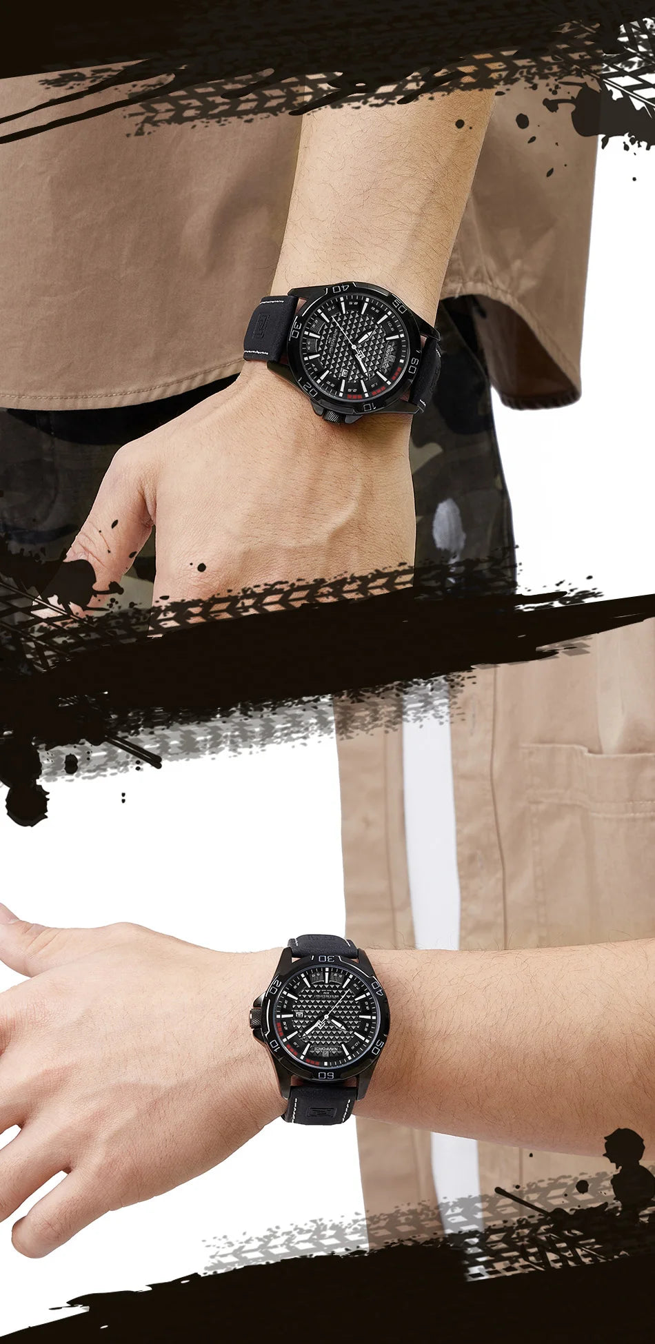 Naviforce NF8023 Sport | Stone Face & Tan PU Leather Strap