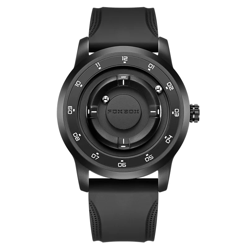 FOXBOX FB0047 Magnetic | Hardlex Steel | Jet Black Face - White Trim & Silicone Strap