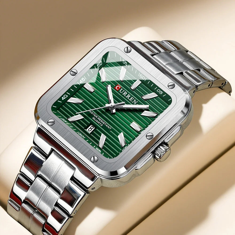 Curren 8479 Heritage | Green Face | Silver Trim and Stainless Steel Band