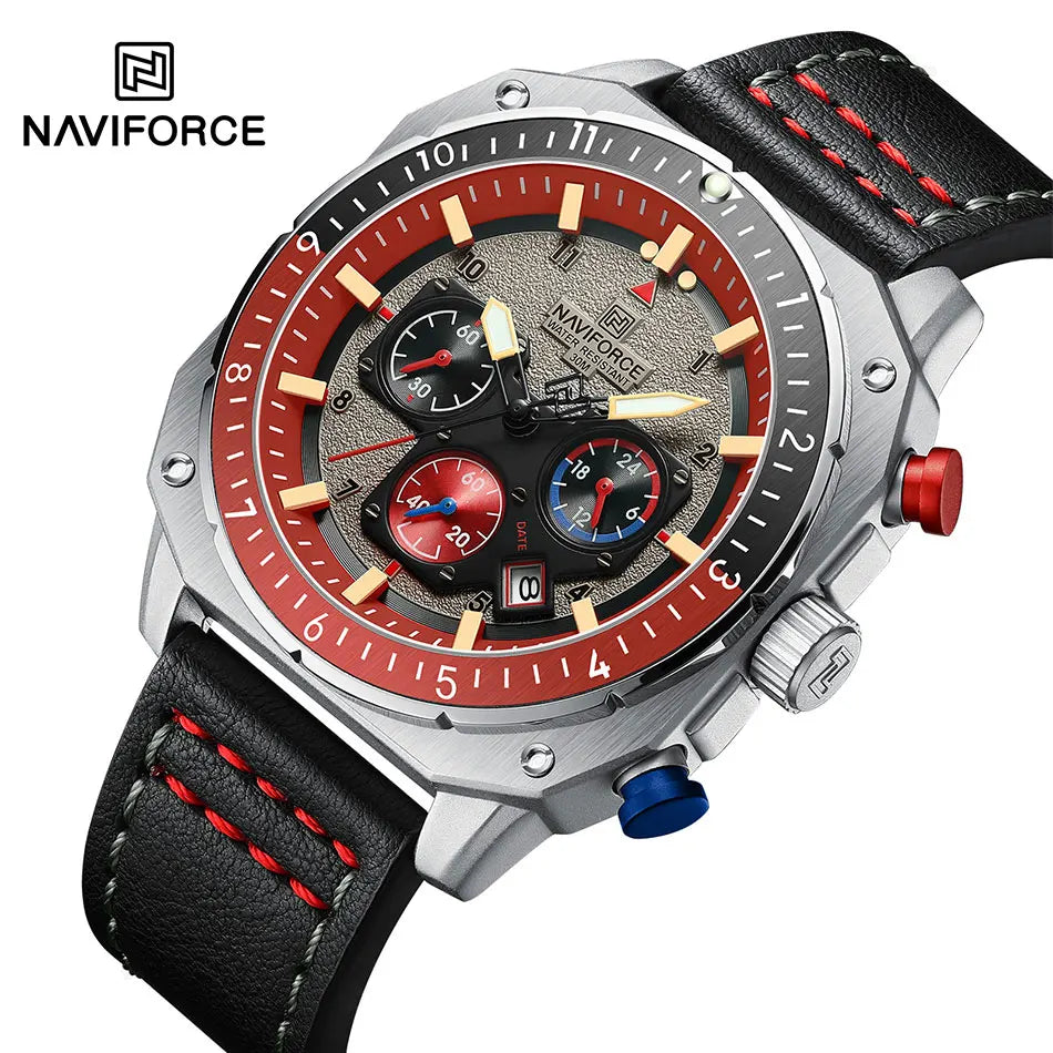 Naviforce NF8057 Sport | Machine Alloy | Brown Trim | Black Leather