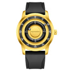 FOXBOX FB0047 Magnetic | Hardlex Steel | Gold Black Face & Black Silicone Strap