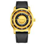 FOXBOX FB0047 Magnetic | Hardlex Steel | Gold Black Face - Orange Trim & Silicone Strap
