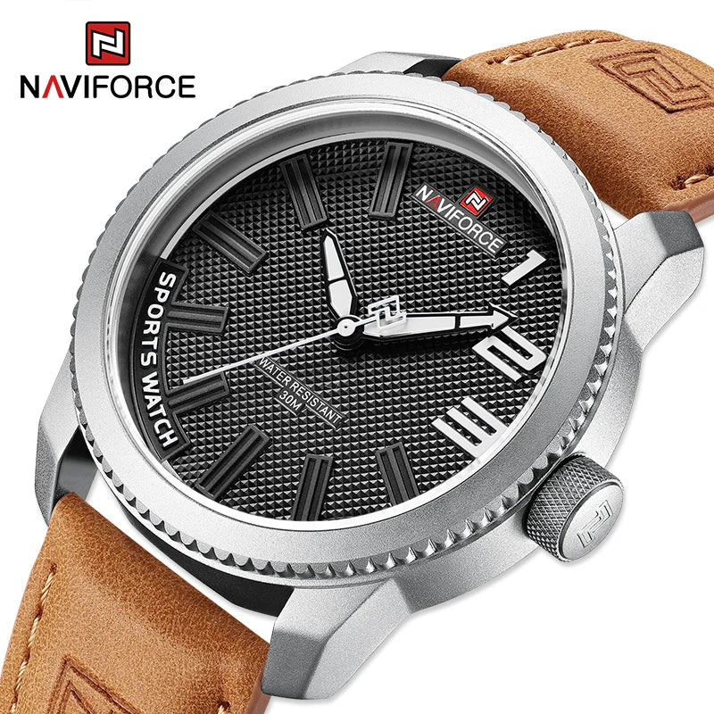 Naviforce NF9202L Sport | Machine Alloy | Tan Leather Strap
