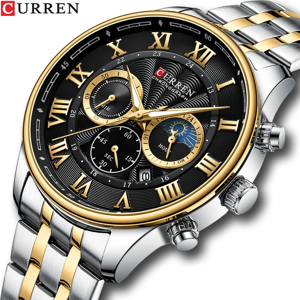Curren 8427 Regis | Black Gold Face | Gold Trim Steel Bracelet