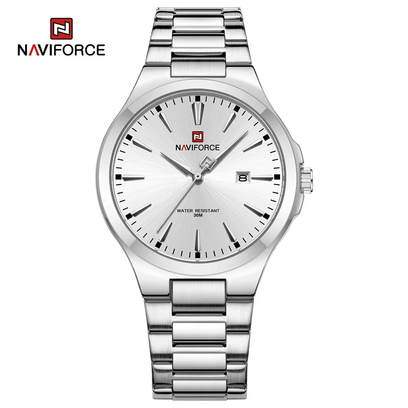 Naviforce NF9214 Lux | White Face | Stainless Steel Band